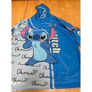 Disney Stitch Ohana Hoodie Blue XL Lilo & Stitch Split Design Sl Graphic NWOT